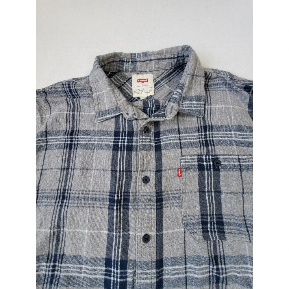 Levi's Gray Navy Plaid Flannel Shirt‎ Men's Large